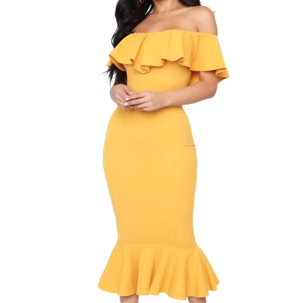 Moments Like This Ruffle Dress - Mustard SIZE M / BNWT